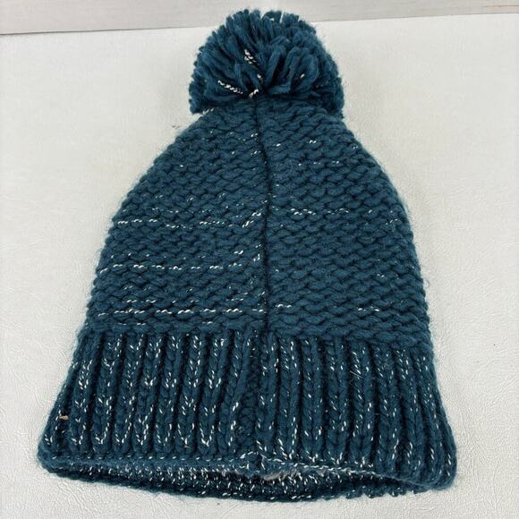 Carhartt Womens Beanie Hat One Size Teal Rib Knit Faux Fur Lined Pom Pom - Picture 4 of 5